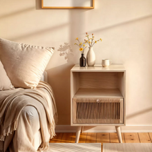 Table de chevet bois et corde de chanvre (H55 cm) – Manille Beige