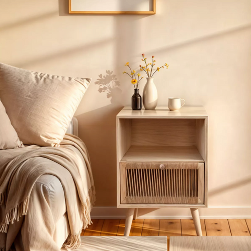 Table de chevet bois et corde de chanvre (H55 cm) – Manille Beige